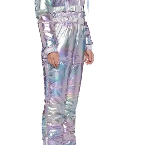 NWT Aurora Beam Holographic Snowsuit Sm Removable Sleeves Faux Fur Hood dopamine - Picture 3 of 9